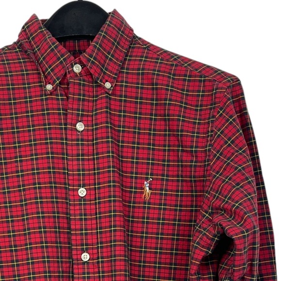 Polo Ralph Lauren Mens M 100% Cotton Long‎ Sleeve Button Down Red Plaid Pony - Picture 1 of 6